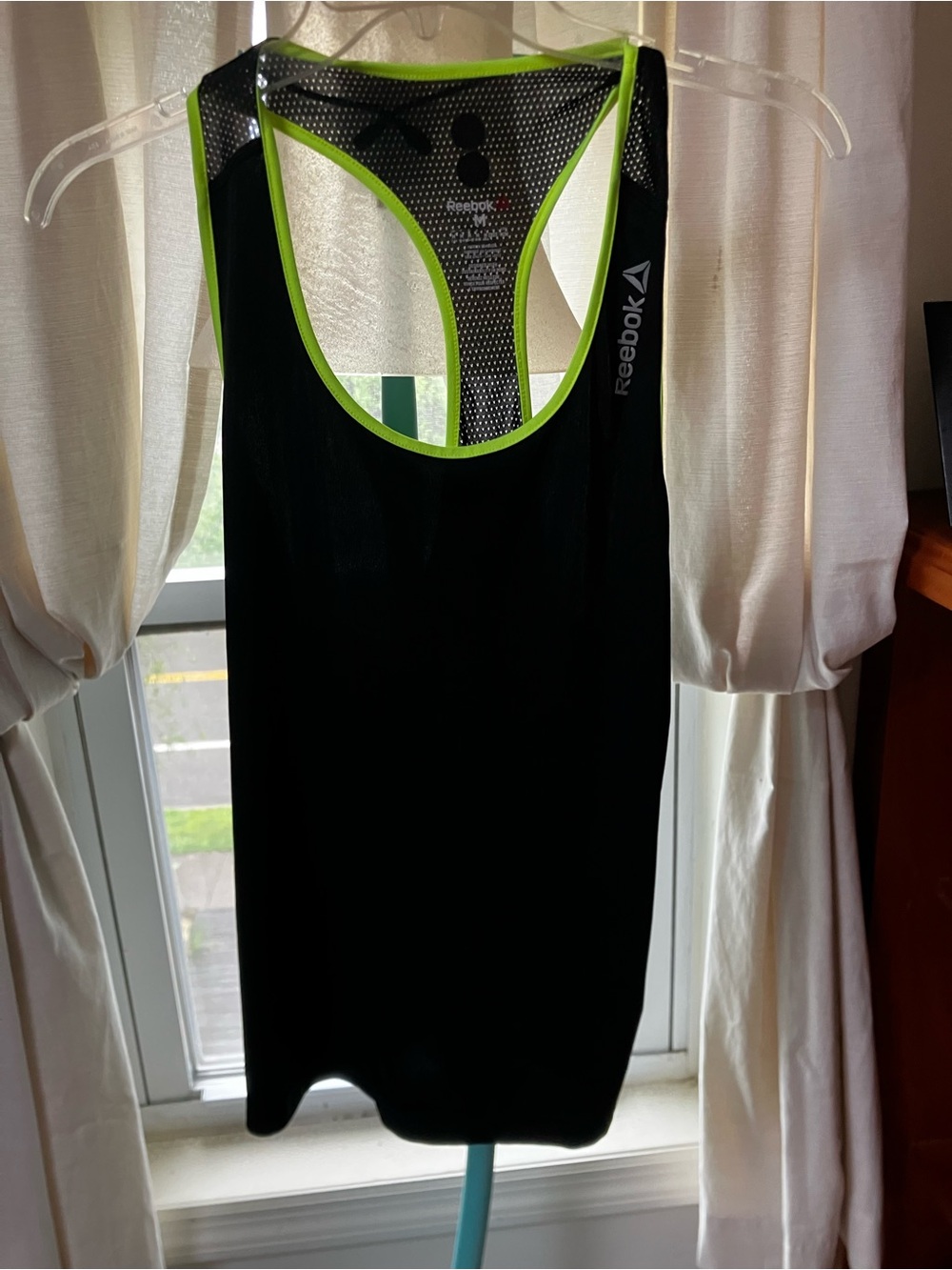 Reebok Black Racerback Sports Tank with Neon Lime Trim